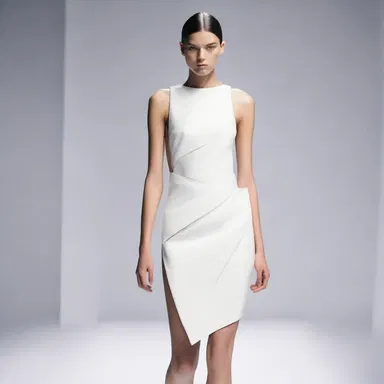 The designer used innovative techniques to condense the fabric, creating a sleek and minimalist dress.