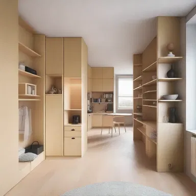 The architect designed the small apartment to have clever storage solutions in order to condense the living space.