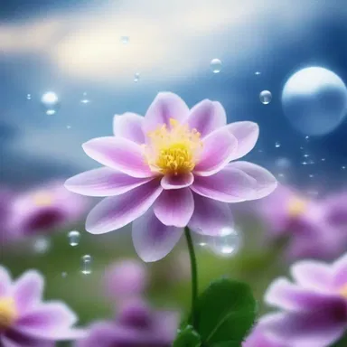 In a magical land beyond the clouds, there existed a rare flower whose petals would condense into sparkling orbs of pure water.