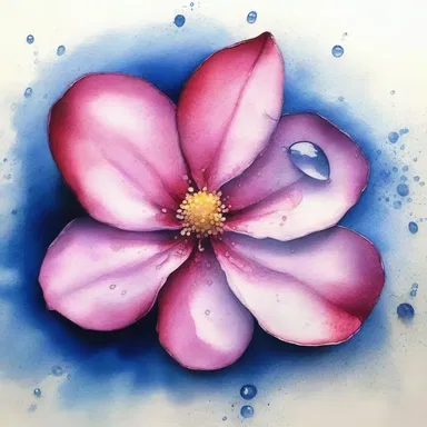 The talented artist used her mastery of watercolors to beautifully depict the process of condensing droplets on a flower petal.