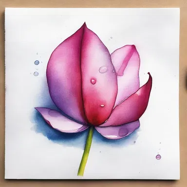 The talented artist used her mastery of watercolors to beautifully depict the process of condensing droplets on a flower petal.
