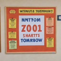 A vibrant and eye-catching notice on a school bulletin board announcing that school starts from tomorrow, adorned with relevant educational graphics and warm colors.