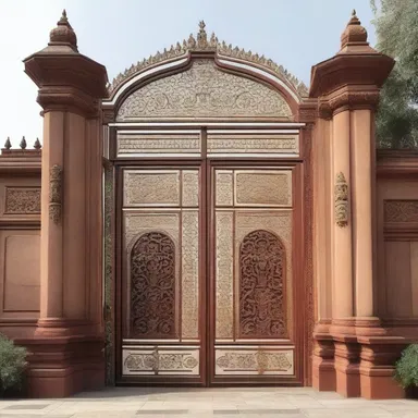 The grand entrance of the palace featured a powerful and majestic sceptered gate.