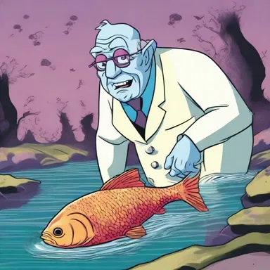In the animated series, the evil scientist accidentally spilled tetraethyl lead into the river, causing the fish to mutate into dangerous creatures.