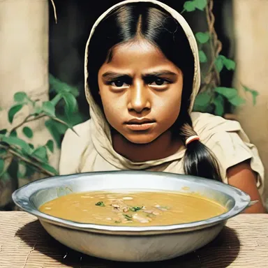 In the classic novel, the impoverished heroine survives on meager meals such as gruel, symbolizing her humble and unfortunate circumstances.
