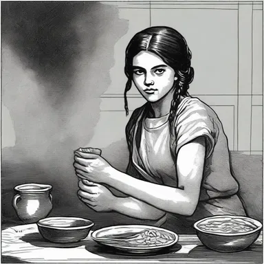 In the classic novel, the impoverished heroine survives on meager meals such as gruel, symbolizing her humble and unfortunate circumstances.