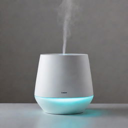 A geometrically shaped humidifier with sharp edges and no curves, illuminated by an internal LED light