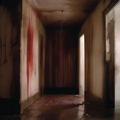 The blood on the walls was markedly visible in the horror movie.