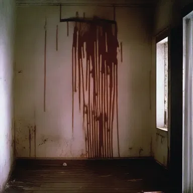 The blood on the walls was markedly visible in the horror movie.