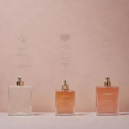 A sophisticated spray perfume store menu displaying different luxury perfume bottles, names of the fragrances, and price tags on elegant background