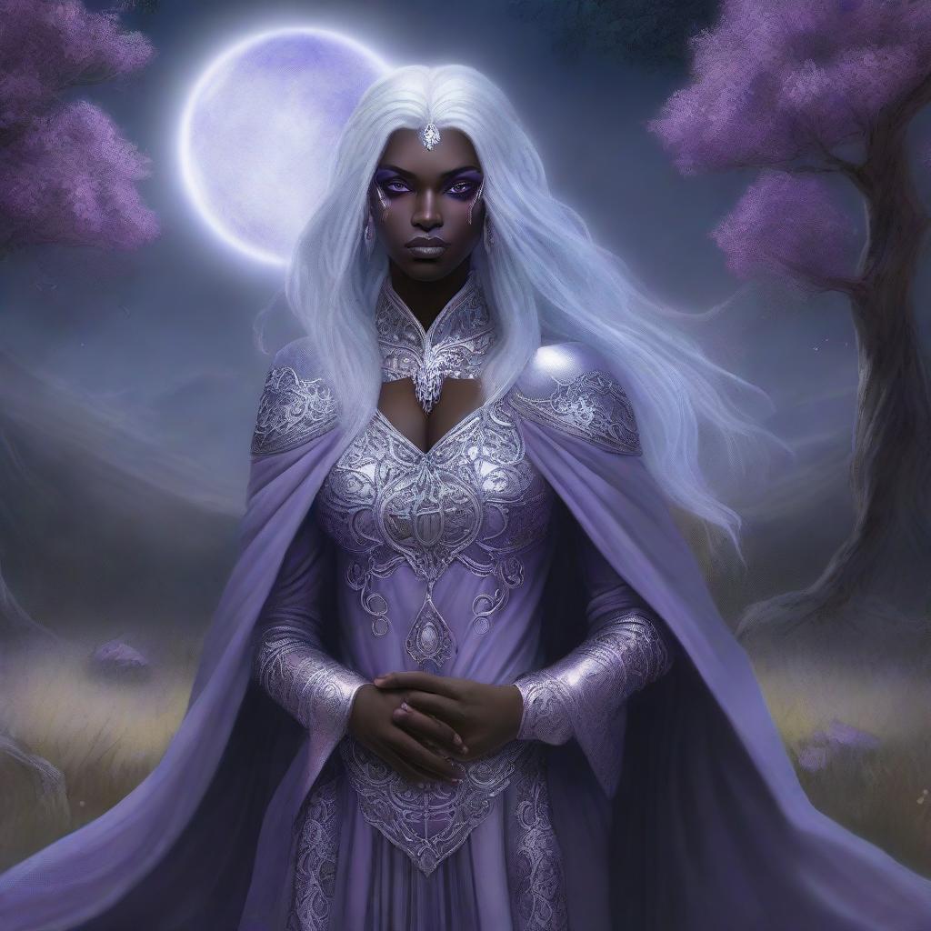 A high-quality, realistic fantasy art piece featuring a female drow from the Forgotten Realms