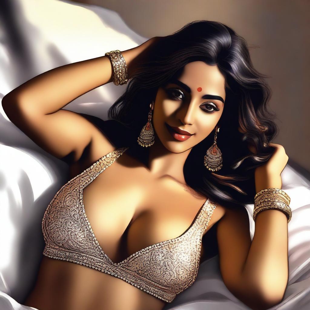 A digital art of an attractive Indian woman, showcasing her beauty and confidence