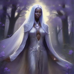 A high-quality, realistic fantasy art piece showcasing a drow priestess from the Forgotten Realms