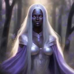 A high-quality, realistic fantasy art piece showcasing a drow priestess from the Forgotten Realms