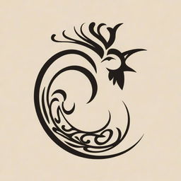 An arabic calligraphy of letter 'M' in spiral form enclosing letter 'Sh' with the letters forming shape of a chicken's head.