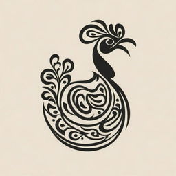 An arabic calligraphy of letter 'M' in spiral form enclosing letter 'Sh' with the letters forming shape of a chicken's head.