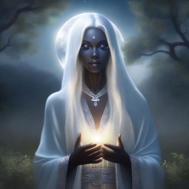 This is a high-quality, realistic fantasy portrait of a drow priestess from the Forgotten Realms