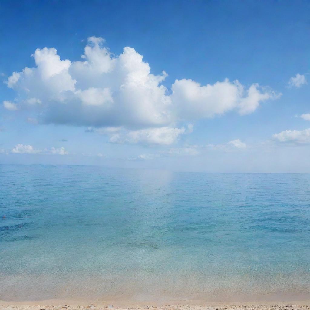 An expansive and beautiful ocean scene under a soft blue sky, exuding a calm and serene mood.