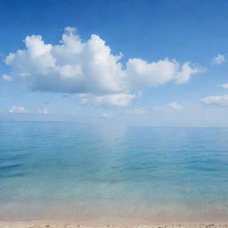 An expansive and beautiful ocean scene under a soft blue sky, exuding a calm and serene mood.