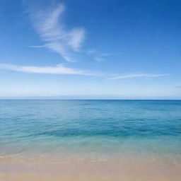 An expansive and beautiful ocean scene under a soft blue sky, exuding a calm and serene mood.