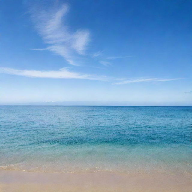 An expansive and beautiful ocean scene under a soft blue sky, exuding a calm and serene mood.