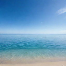An expansive and beautiful ocean scene under a soft blue sky, exuding a calm and serene mood.
