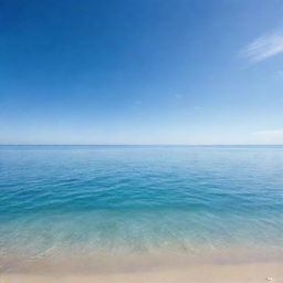 An expansive and beautiful ocean scene under a soft blue sky, exuding a calm and serene mood.