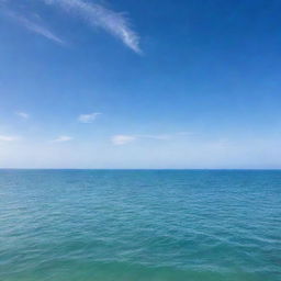 An expansive and beautiful ocean scene under a soft blue sky, exuding a calm and serene mood.