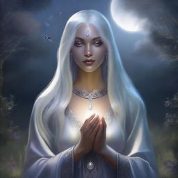 This is a high-quality, realistic fantasy portrait of a beautiful young drow priestess from the Forgotten Realms