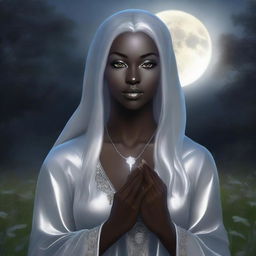 This is a high-quality, realistic fantasy portrait of a beautiful young dark elven priestess