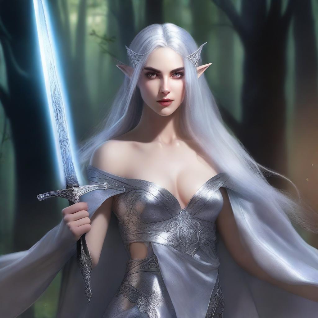 An exceptional quality, realistic fantasy portrait of a young, beautiful dark elven priestess