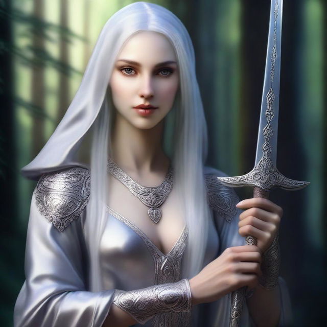 An exceptional quality, realistic fantasy portrait of a young, beautiful dark elven priestess