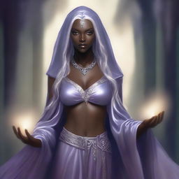 This is a high-quality, realistic fantasy portrait of a beautiful young dark elven priestess