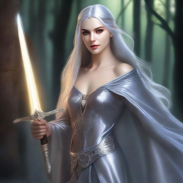 This is a high-quality, realistic fantasy portrait of a beautiful young dark elven priestess