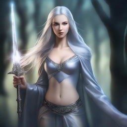 This is a high-quality, realistic fantasy portrait of a beautiful young dark elven priestess