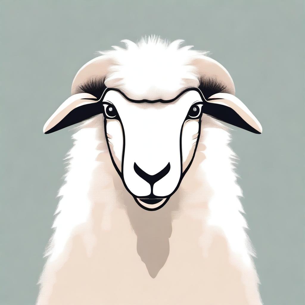 This is a high quality digital art illustration of an angry sheep sitting in a front pose