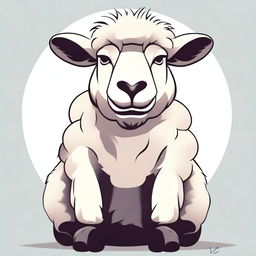 This is a high quality digital art illustration of an angry sheep sitting in a front pose