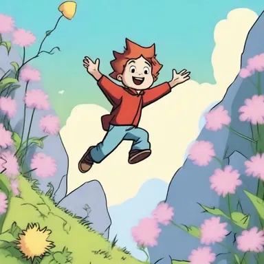 In the cartoon, the protagonist floats on a thistledown that carries him through the air.