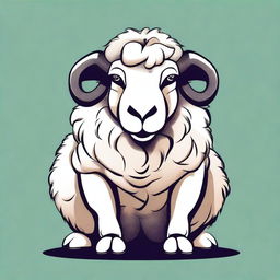 A high-quality digital art illustration of a full-bodied angry sheep sitting