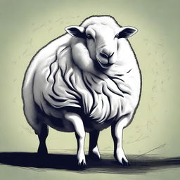 This is an outstanding digital art illustration depicting a dangerous, aggressive sheep sitting