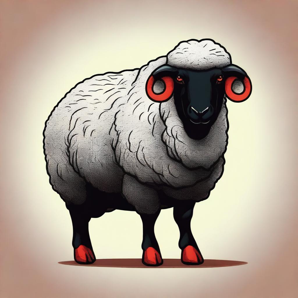 A high-quality digital art image featuring a black sheep without horns sitting down