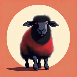 A high-quality digital art image featuring a black sheep without horns sitting down