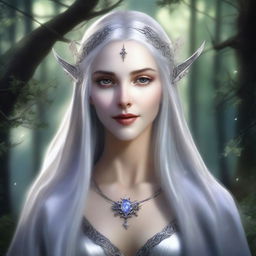 This is a high-quality, realistic fantasy portrait of a beautiful young dark elven priestess