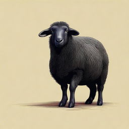 This is a high-quality digital art depiction of a black sheep without horns sitting down