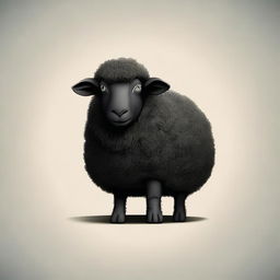 This is a high-quality digital art depiction of a black sheep without horns sitting down