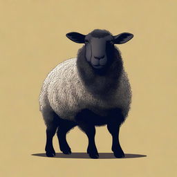 This is a high-quality digital art depiction of a black sheep without horns sitting down