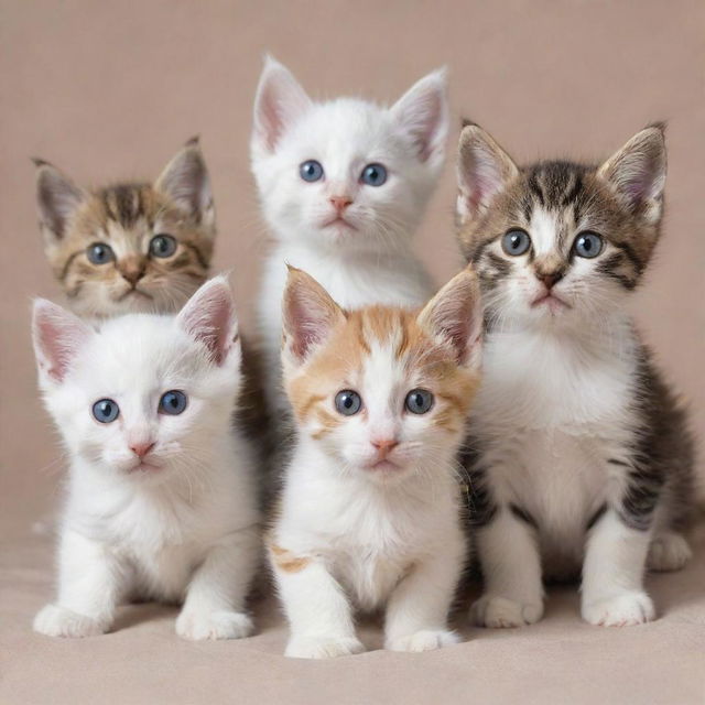 Several playful kittens with bright eyes