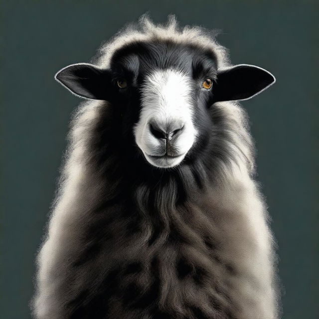 This is a top-notch digital art representation of a black sheep sitting down