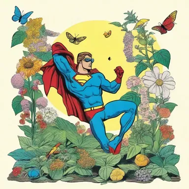 In the colorful world of the comic strip, the superhero's mission was to promote cross-pollination among different species of plants to restore harmony in nature.