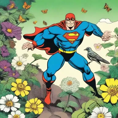 In the colorful world of the comic strip, the superhero's mission was to promote cross-pollination among different species of plants to restore harmony in nature.